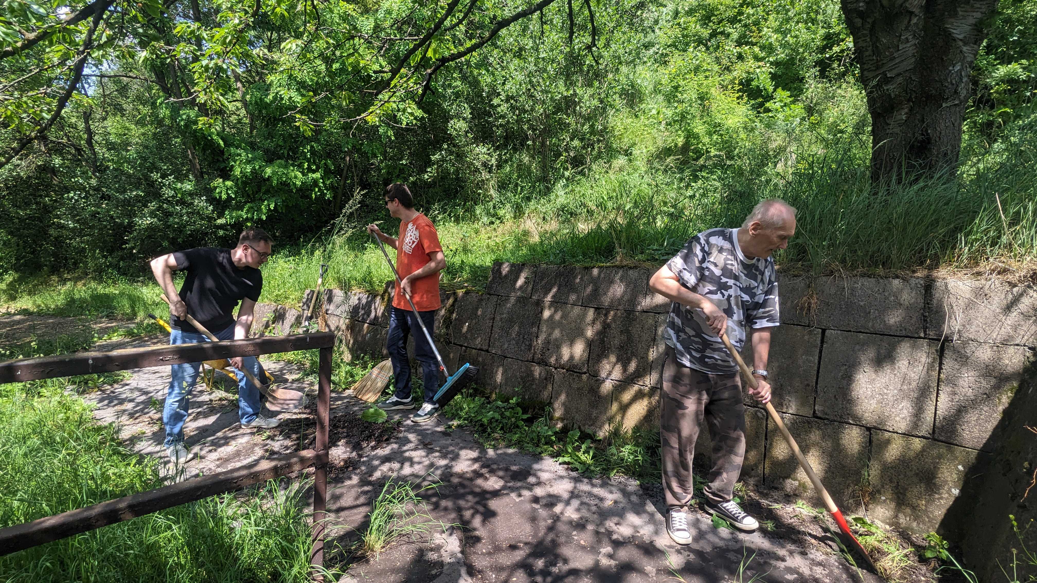 sweeping the pavement